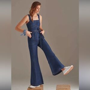 Anthropologie flare leg denim romper